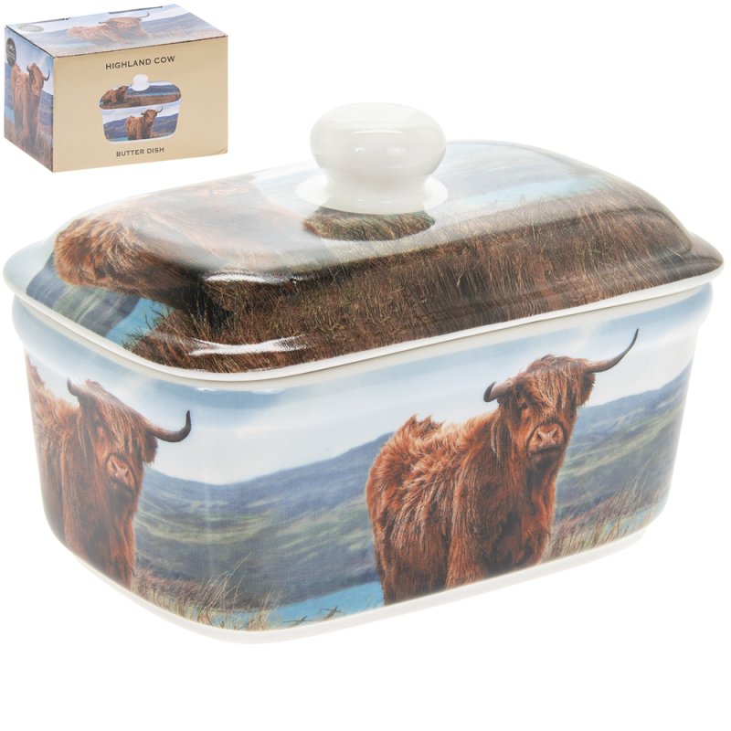 HIGHLAND COW BUTTER DISH Lesser & Pavey