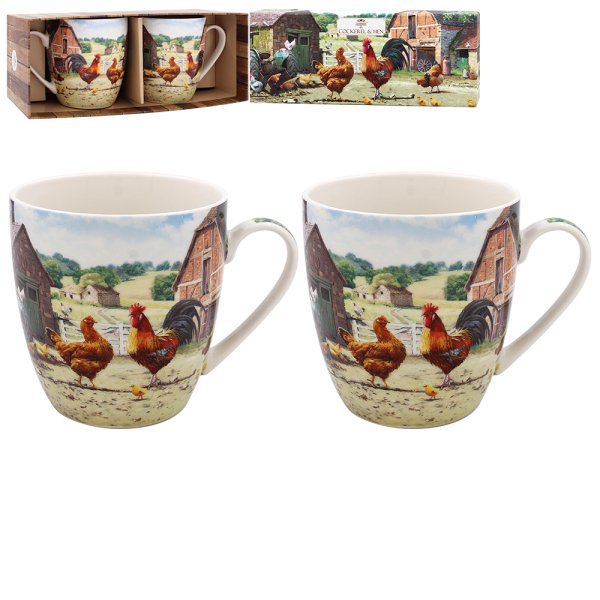 COCKEREL & HEN MUGS SET OF 2