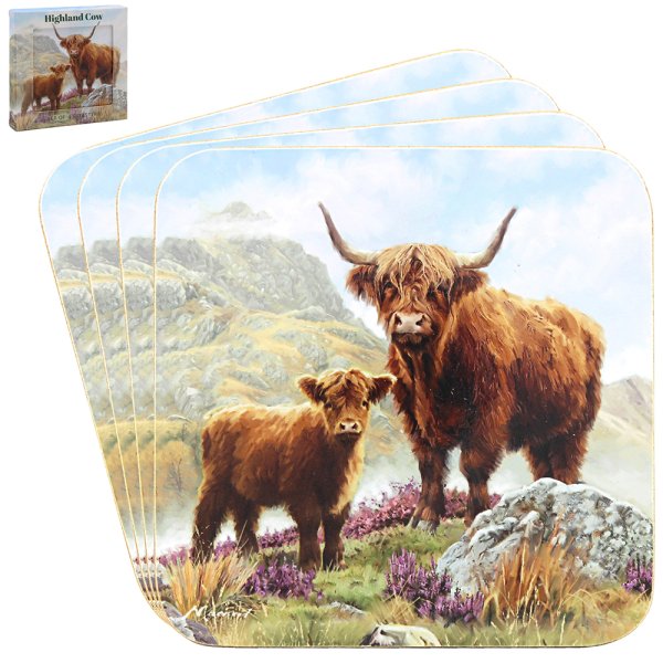 HIGHLAND COW COASTERS SET 4