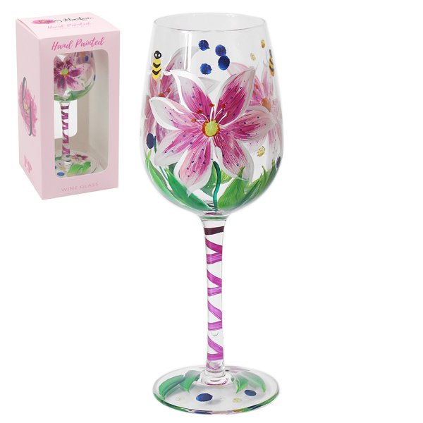 PINK LILLIES WINE GLASS