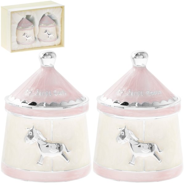 SILVER PLATED PINK ROCKING HORSE FIRST TOOTH//CURL KEEPSAKE BOX