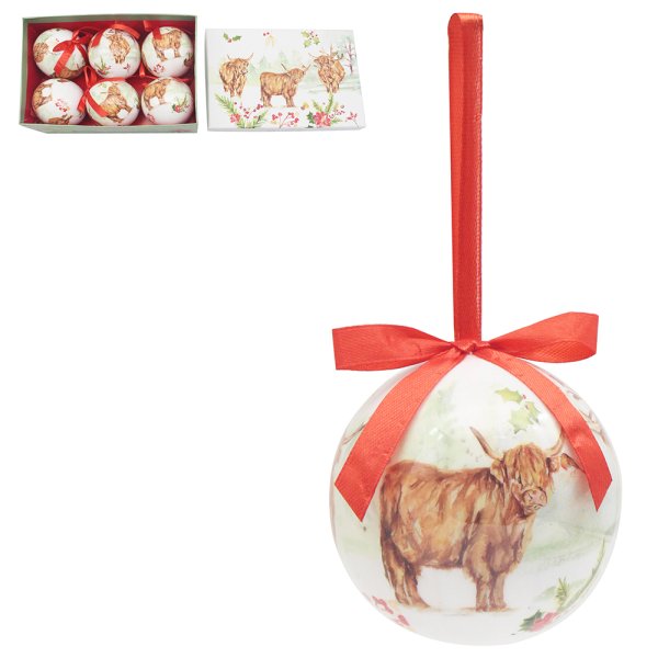 HIGHLAND COW BAUBLES 6 SET