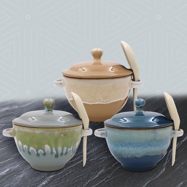 REACTIVE GLAZE SOUP BOWL 3 ASS