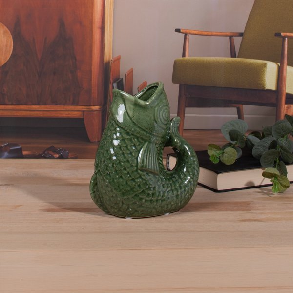 FISH JUG / VASE GREEN 17CM