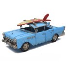 BLUE CAR WITH SURFBOARD