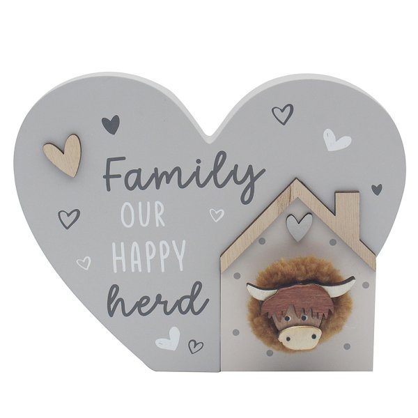 HIGHLAND COW HEART PLAQ FAMILY