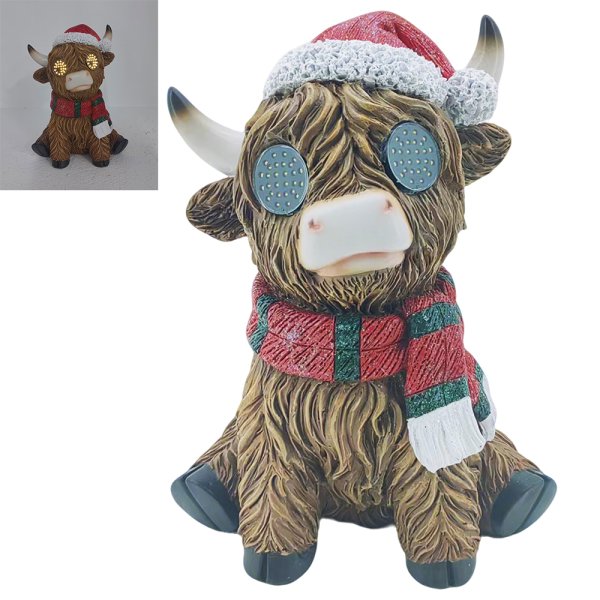 SITTING HIGHLAND COW WITH LED