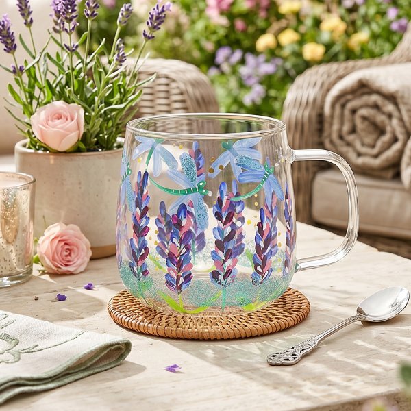 LAVENDER&DRAGONFLIES GLASS CUP