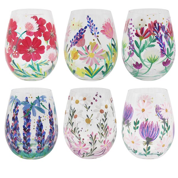 HAND PAINTED STEM GLASS 6ASST