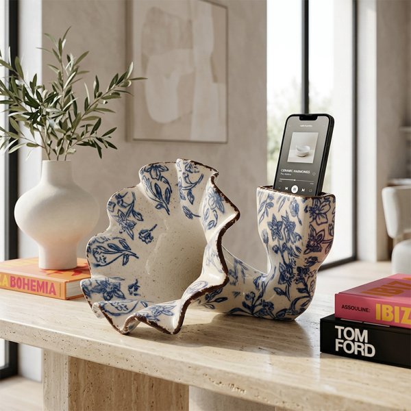 GRAMOPHONE SPEAKER BLUE FLORAL