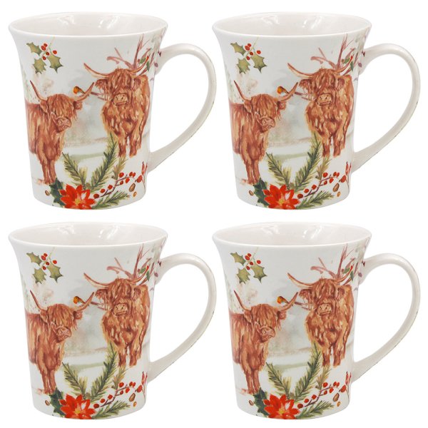 HIGHLAND COW MUGS 4 SET