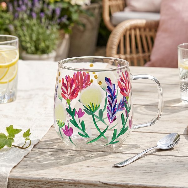 HEDGEROW FLOWERS GLASS CUP