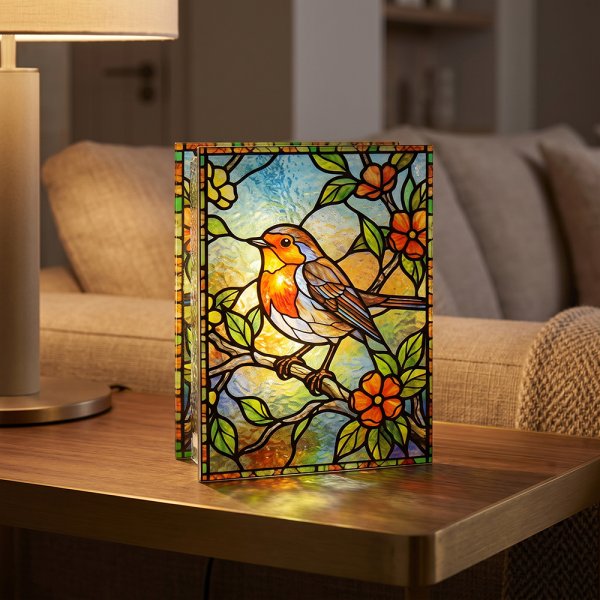 STAINED GLASS LED LIGHT ROBIN