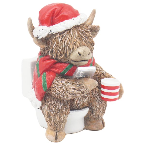 XMAS HIGHLAND COW ON TOILET