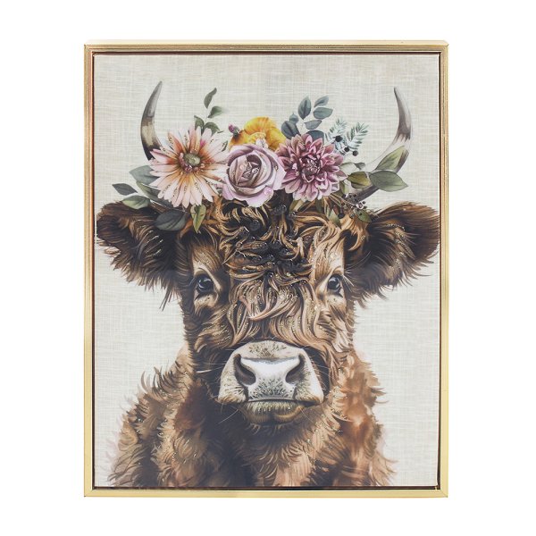 HIGHLAND COW FLOWERS WALL ART