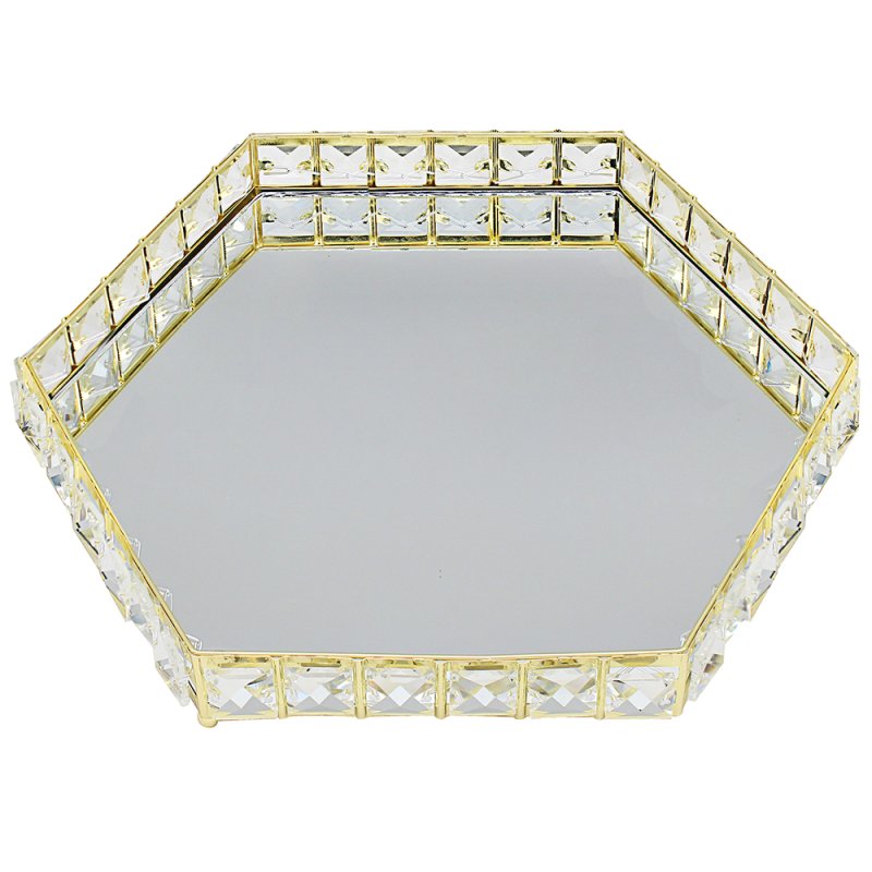 GOLD CRYSTAL TRAY HEX 33CM Lesser & Pavey