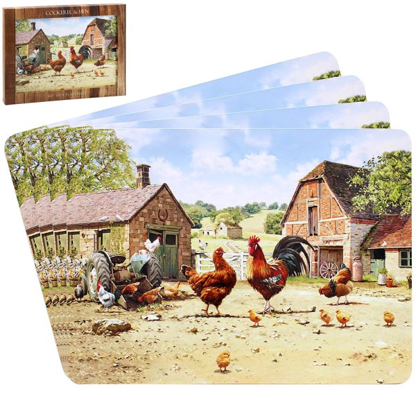 COCKEREL & HEN PLACEMATS SET 4