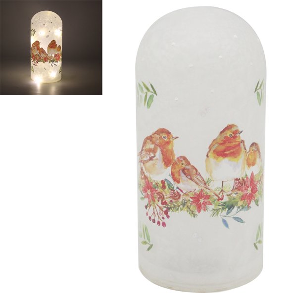 WINTER ROBINS LED FROSTED BELL