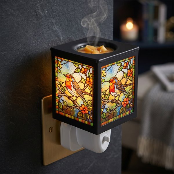 STAINED GLASS PLUG IN ROBIN