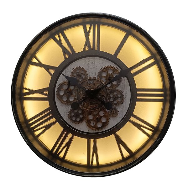 COG CLOCK LIGHT UP BLACK 51CM