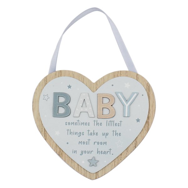 BABY HANGING HEART PLAQUE BLUE