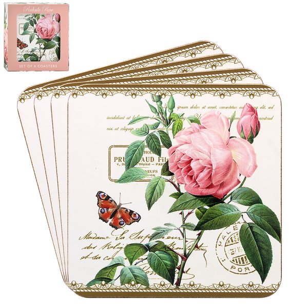 REDOUTE ROSE COASTERS SET 4
