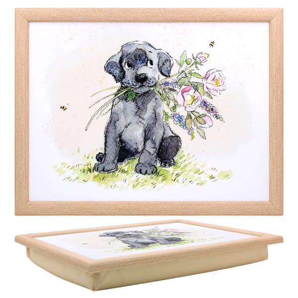 DOG WITH FLOWERS LAPTRAY