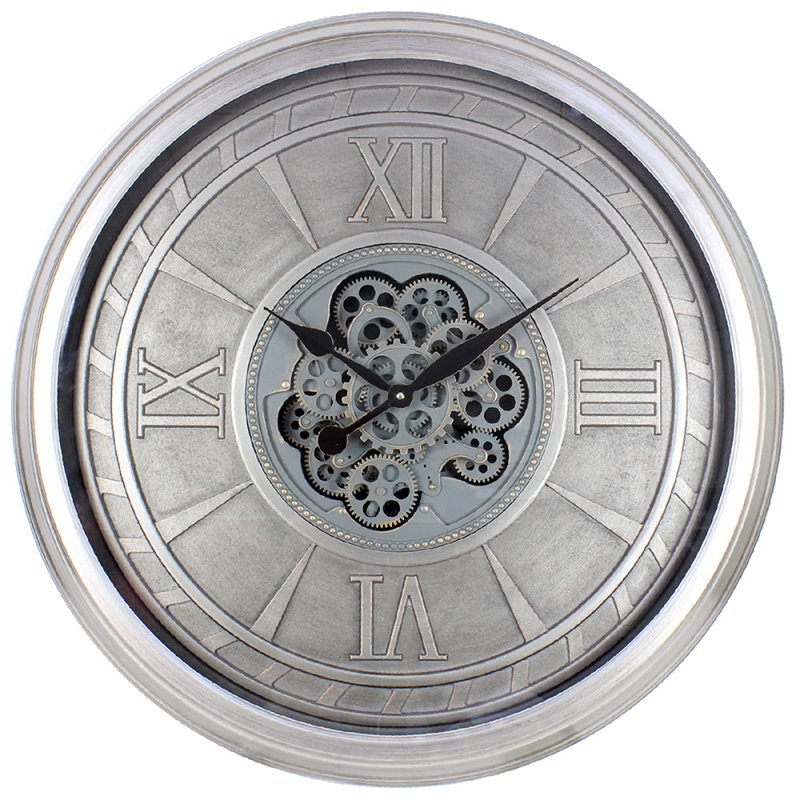 SILVER MOVING COG CLOCK 80CM Lesser & Pavey