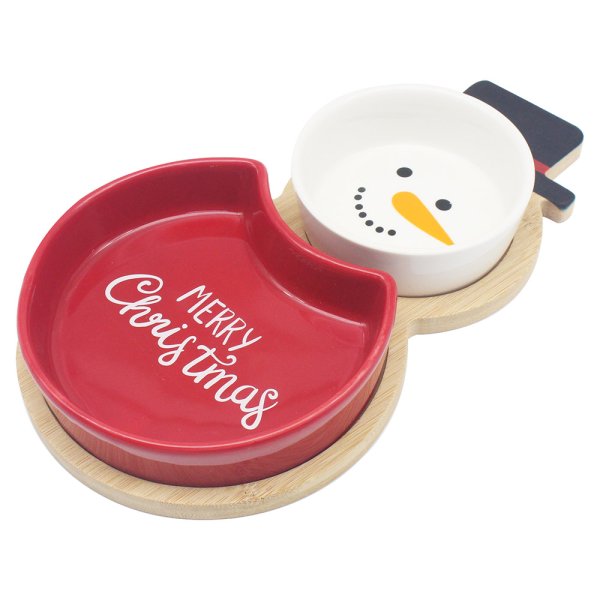 SNOWMAN TRAY WITH DISHES S/2
