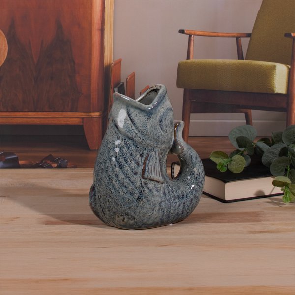 FISH JUG/VASE AQUA 17CM