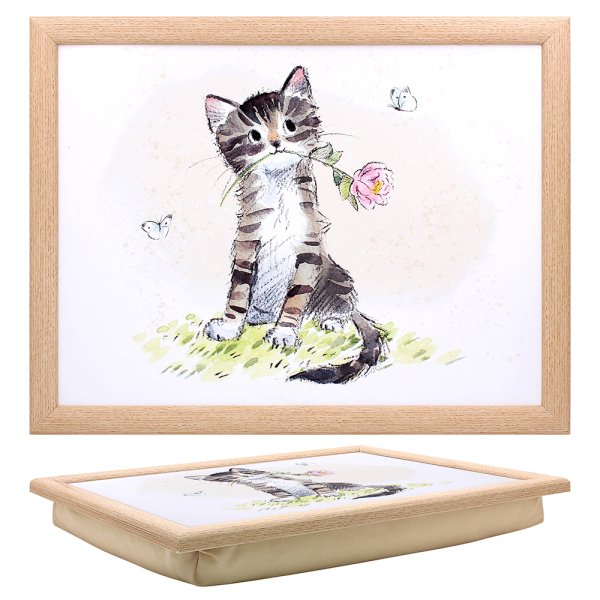 CAT WITH ROSE LAPTRAY