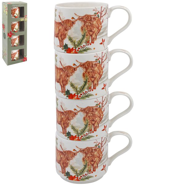 HIGHLAND COW STACKING MUGS 4S