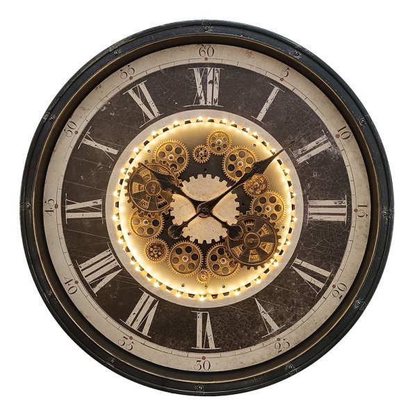 COG CLOCK LIGHT UP SILVER 76CM