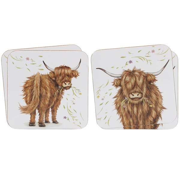 HIGHLAND COW COASTERS SET 4