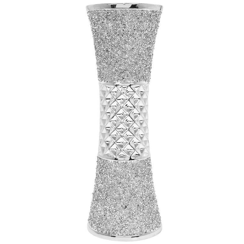 Lesser & Pavey 27cm High Shine Silver Flower Vase With Silver Hexagon Pattern 