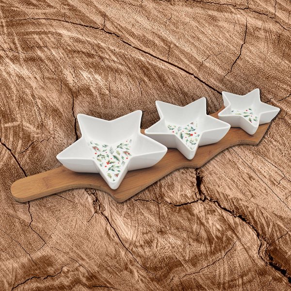 STAR DISHES W/TREE BAMBOO TRAY