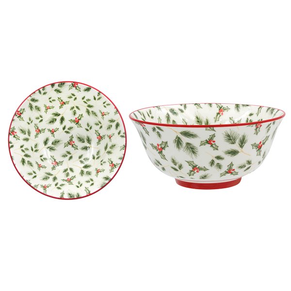 HOLLY LEAF CERAMIC BOWL 6"