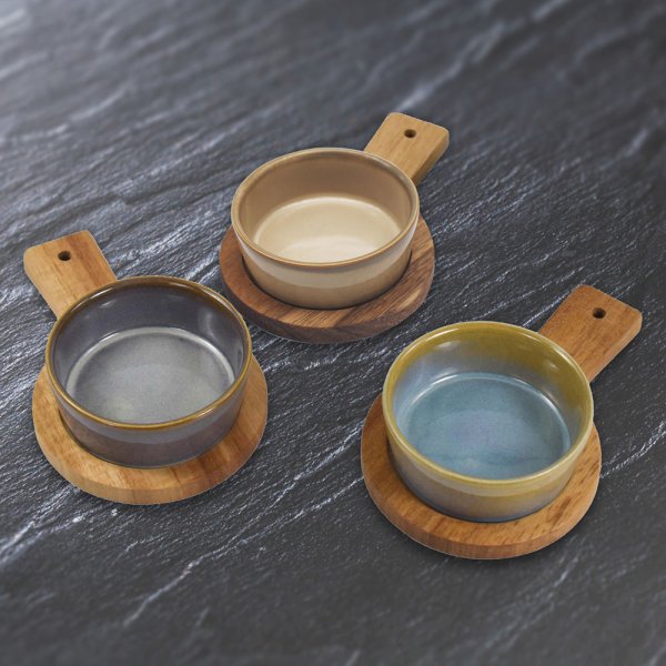 SNACK DISHES & WOOD TRAY S3