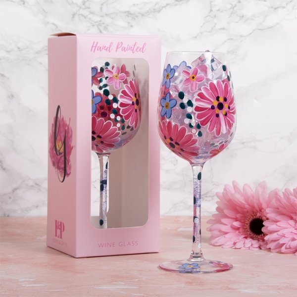 PINK GERBERA WINE GLASS
