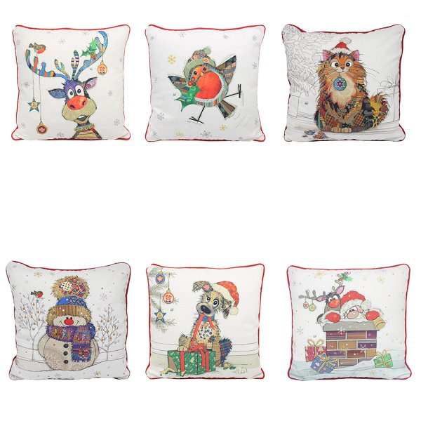 BUG ART XMAS CUSHIONS 6 ASST