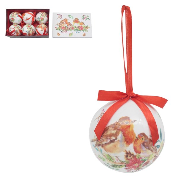 WINTER ROBINS BAUBLES SET 6