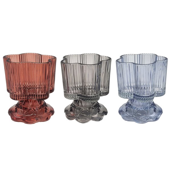 GLASS CANDLE HOLDER 3 ASST