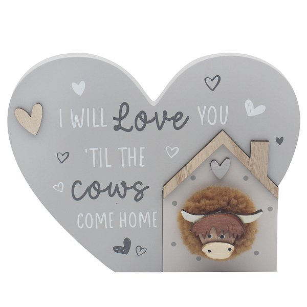 HIGHLAND COW HEART PLAQUE LOVE