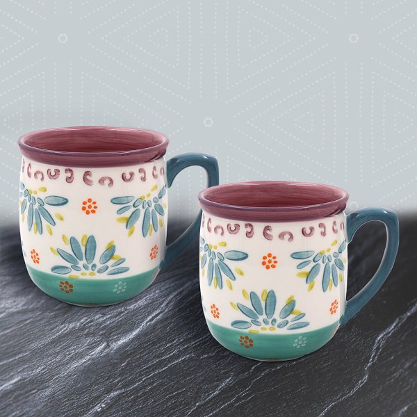 FLOWER MUGS SET 2 EMBOSSED