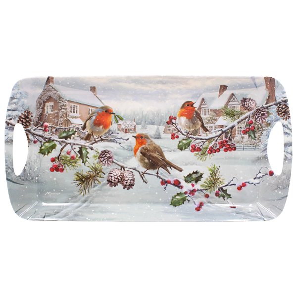 CHRISTMAS ROBINS TRAY MEDIUM