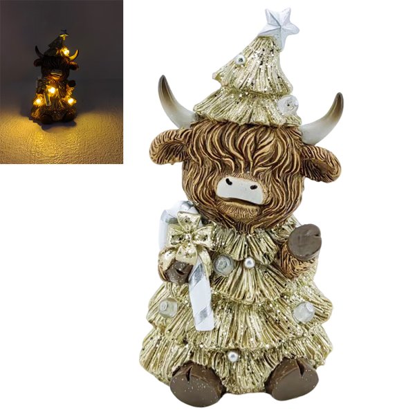 XMAS TREE HIGHLAND COW LED