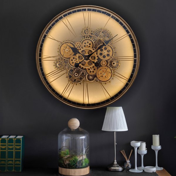 COG CLOCK LIGHT UP GOLD 51CM