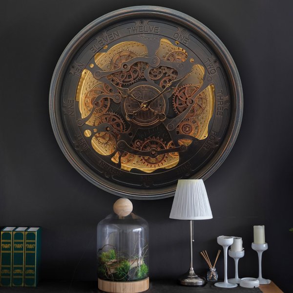 COG CLOCK LIGHT UP BRONZE 76CM