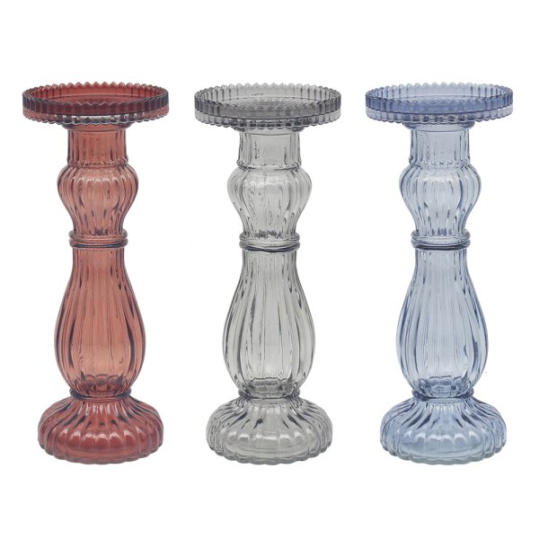 GLASS CANDLE STICK 3 ASST
