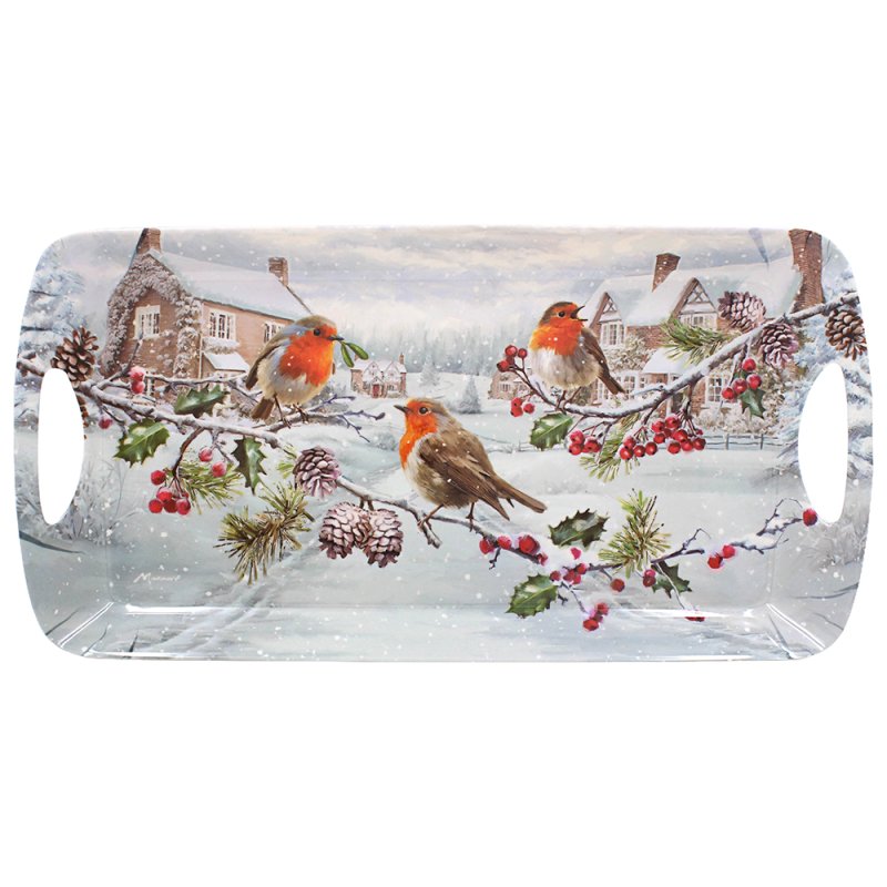 CHRISTMAS ROBINS TRAY MEDIUM